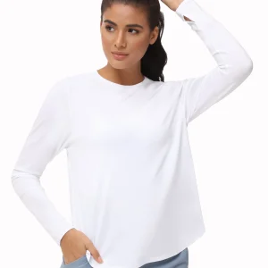 Women's Lightweight Cotton Long Sleeve Workout Shirt with Thumb Hole