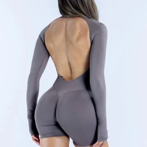 Long Sleeve One Piece Womens Backless Jumpsuit Short