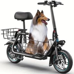 Foldable Electric Scooter with Basket for Pet - up to 20 Miles 18.6MPH
